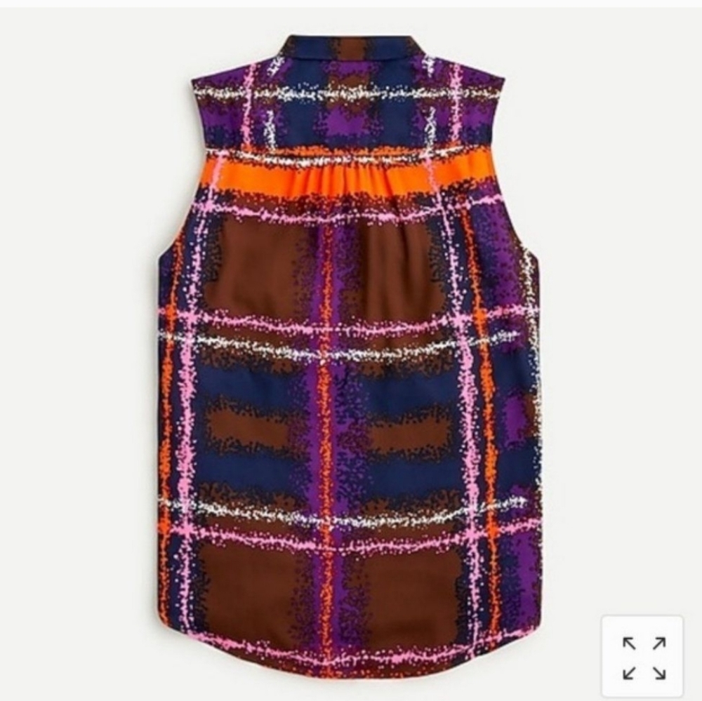 J Crew | Purple Multicolored Plaid Print Sleeveless Top W/ Self Tie Neck - Picture 5 of 7